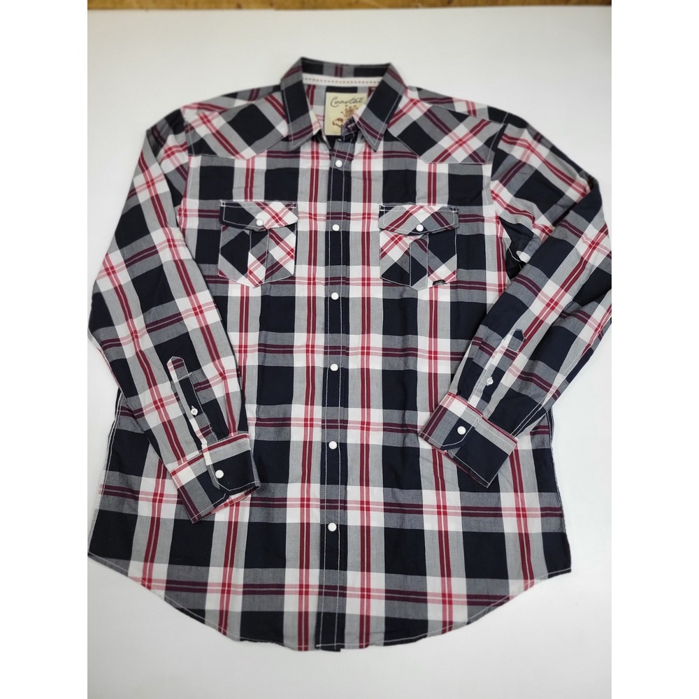 Coastal XXL‎ Plaid Western Pearl Snap Shirt Mens Red Gray Black Cowboy Ranch...